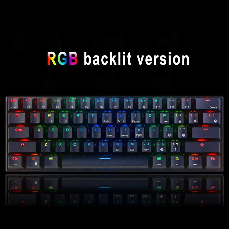 Bluetooth механические игровые клавиатуры Тонкий 61 клавиши RGB с одной подсветкой Подсветка поддержка Wins/Android/iOS - Цвет: RGB-Black