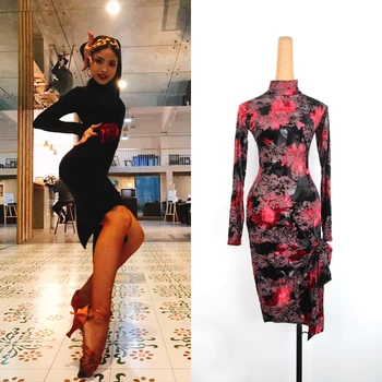 

Latin Dance Costumes Female Long Sleeve Latin Practice Dress Professional Rumba Competition Performance Stage Clothing DQL2773