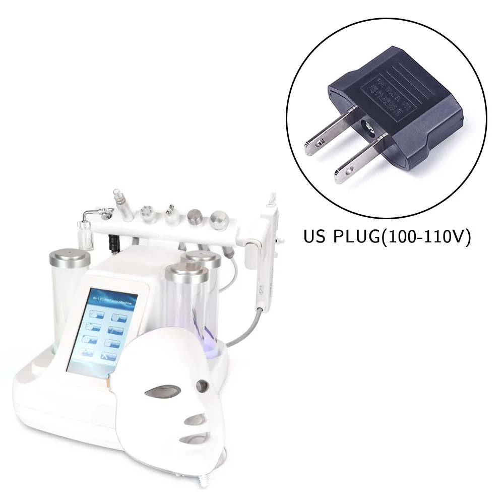 US Plug 8 в 1 маленький пузырьковый вакуум для дермабразии, для очистки лица, Гидра, кислородная и Водоструйная очистка, массажный био-светильник, RF вакуумный прибор для красоты - Цвет: US Plug
