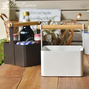 

Retro sand pattern paint Japanese style Nordic style fresh stick handle storage basket particle texture simple square storage bo
