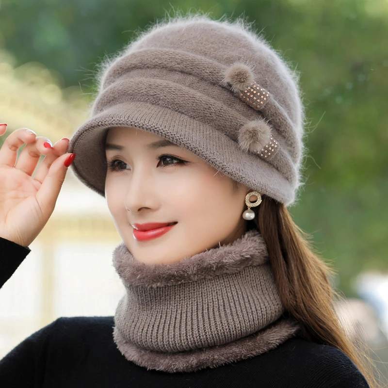 Gorro forrado de piel y bufanda para mujer, conjunto de gorro cálido, gorro de cubo de punto de piel de conejo informal, nuevo, Invierno|Las mujeres de punto y gorros| AliExpress