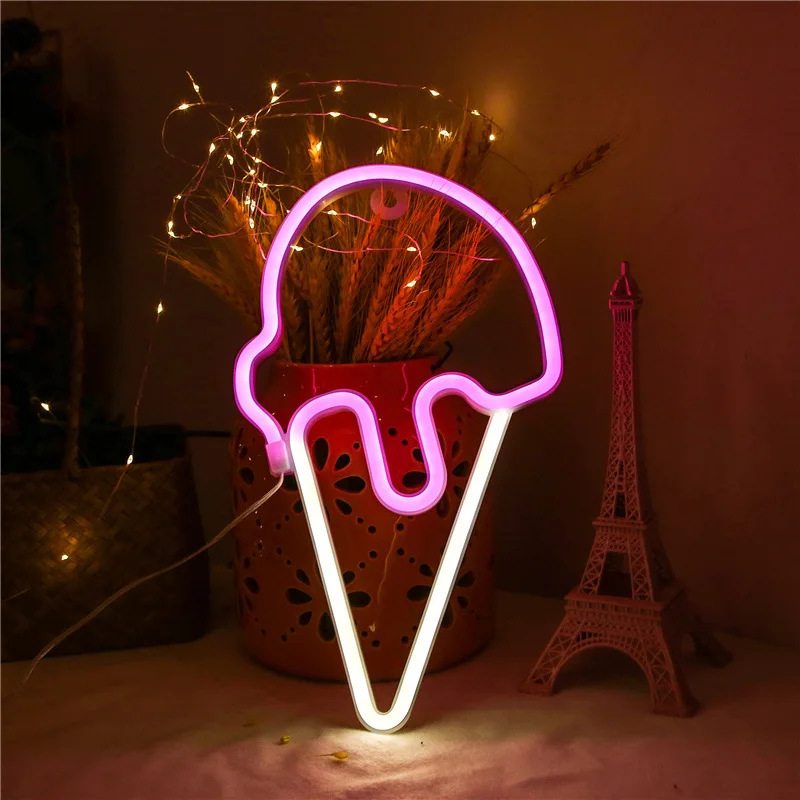 Ice Cream Neon Sign Light Lamp Strip LED Wall Art Night Lights USB + Battery Box Powered Decor Xmas Birthday Gift Party Figurine | Освещение