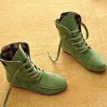 Женские замшевые ботильоны; повседневные зимние ботинки на шнуровке; удобная мягкая резиновая однотонная черная обувь на плоской подошве; женская обувь размера плюс;