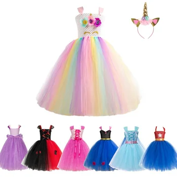 

Unicorn Tutu Dress with Headband for Girls Birthday Party Children Cinderella Belle Sleeping Beauty Costume Outfit