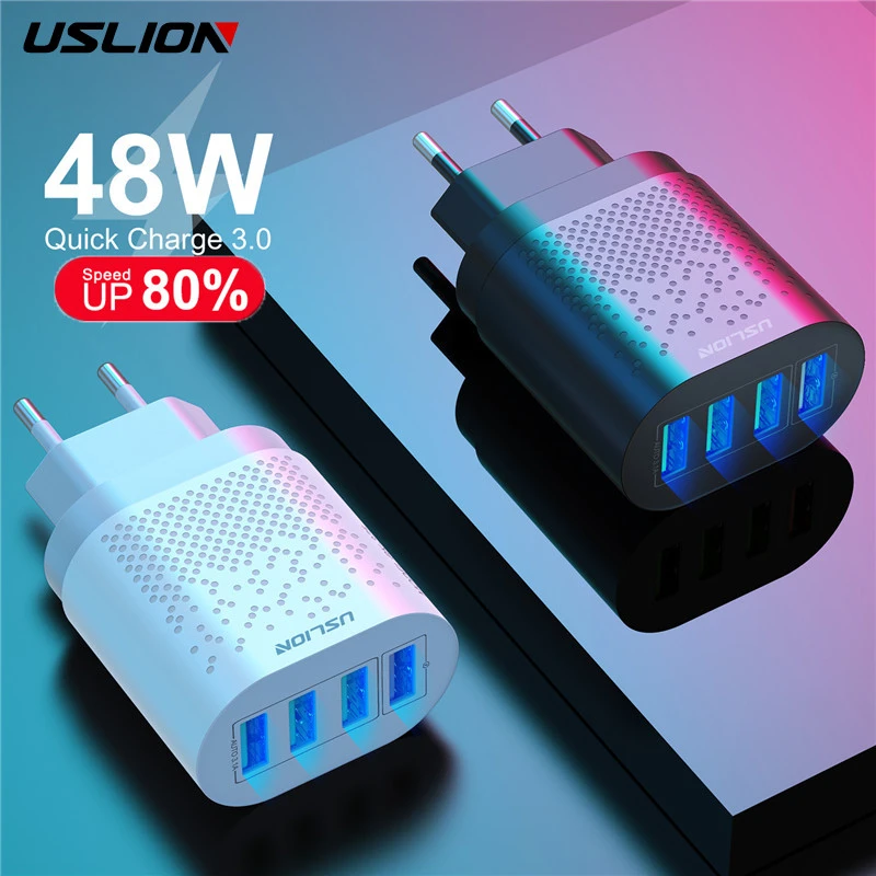 phone charger USLION 48W Quick Charge QC 3.0 USB Universal Mobile Phone Charger Wall Fast Charging Adapter For iPhone Samsung Huawei Xiaomi 12 65 watt usb c charger