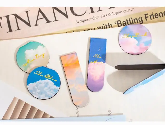 1set Magnetic Bookmarks Magnet Book Mark Landscape Clouds Simple Paper Book Clip Magnetic Material Bookmark School Supplies