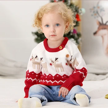 

Kids Baby Knitted Sweater Christmas Winter Warm Elk Print Xmas Elk Pattern Pullover Sweaters Baby Clothing Boys New Year Costume