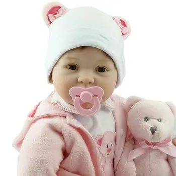 

Silicone Vinyl Reborn Baby GIRL Dolls Bear 22'' Soft Alive Handmade Nursery Gift Silicone Reborn Baby Dolls