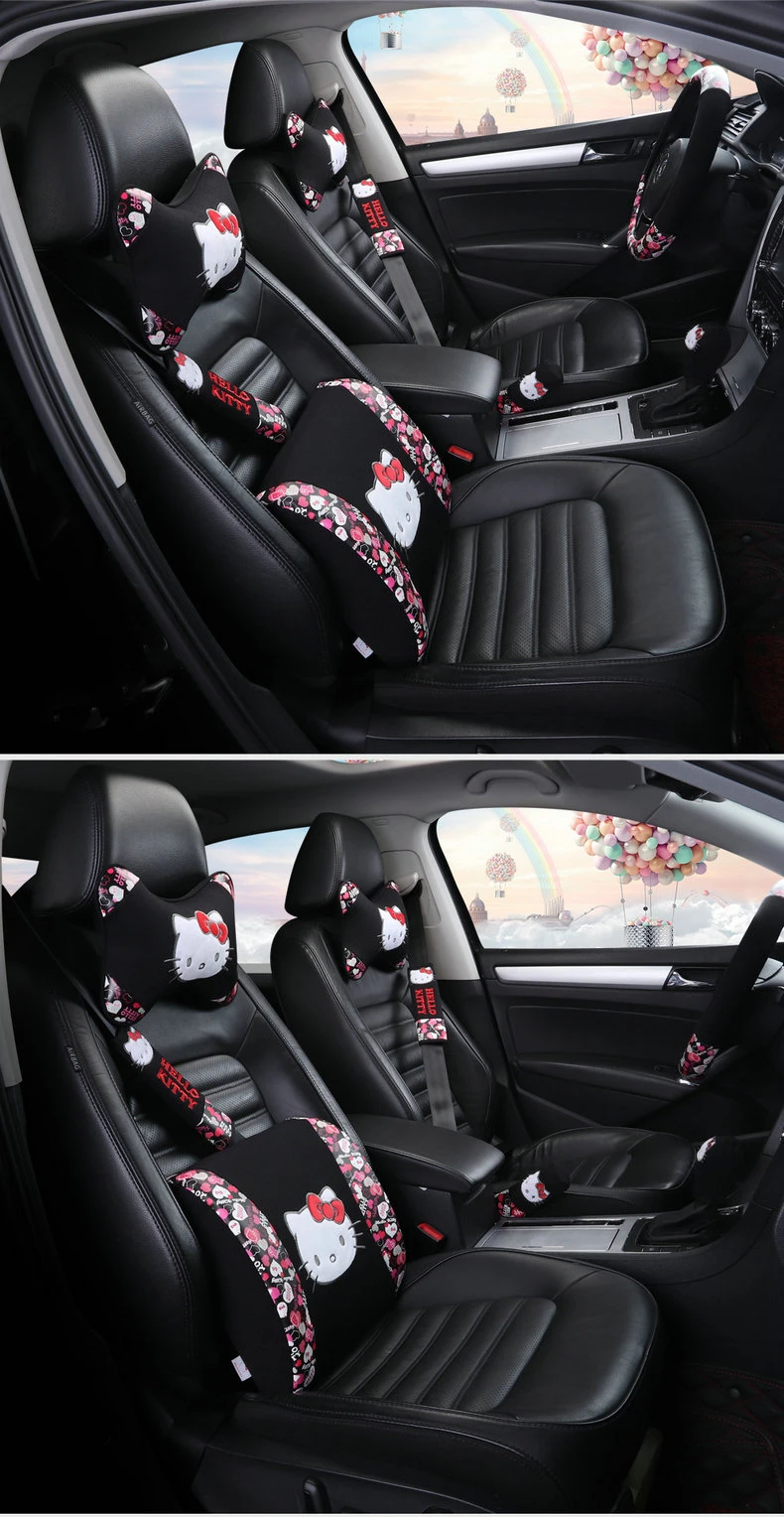 Gatinho para Volante de Carro Acessório para Carro em Formato de Desenho Almofada Animado Cobertura Lombar Cinto Volante Universal 3 para carro em formato de desenho animado,