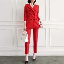 *#Best Price 2019 new temperament red blazer Women's suit High quality double breasted jacket women Pants suit Office set Two-piece *#Best Price 2019 new temperament red blazer Women's suit High quality double breasted jacket women Pants suit Office set Two-piece