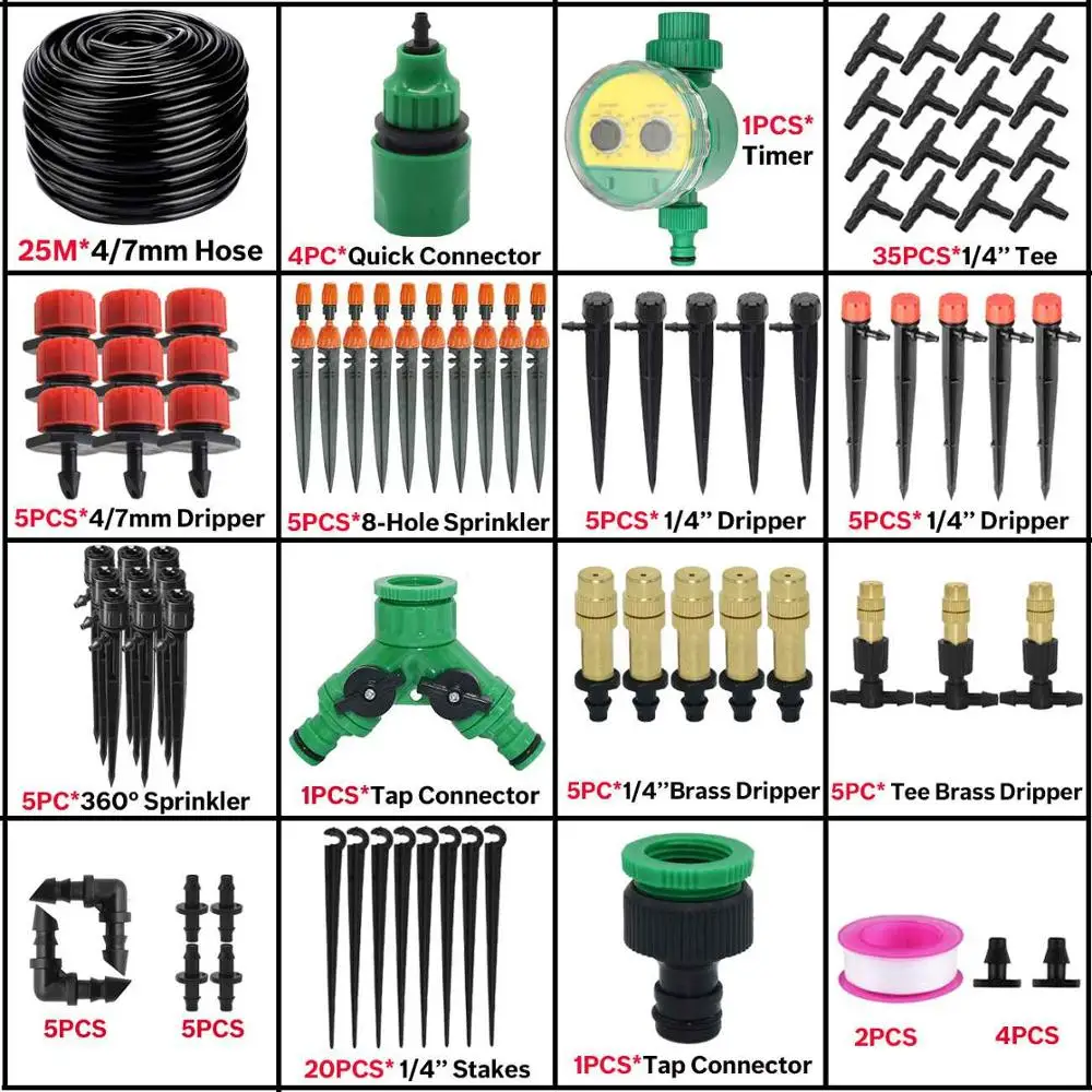 KSL01-KIT065-25M-B 50 м садовая автоматическая система полива с таймером, контроль капельного орошения, капельница для воды, распылитель, распылитель, наборы для полива - Цвет: KSL01-KIT065-25M-B