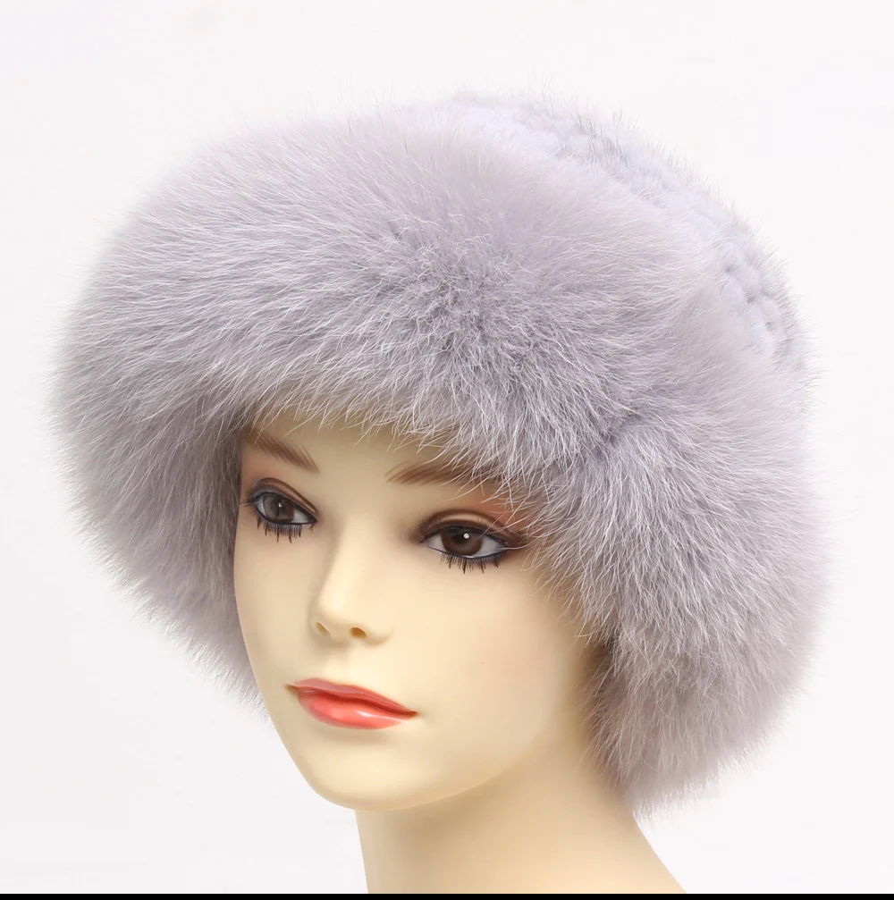 Winter Knitted Real Mink Fur Hats Luxury Natural Real Fox Fur Cap Ladies Winter Warm Fluffy Casual Natural Genuine Fur Hats