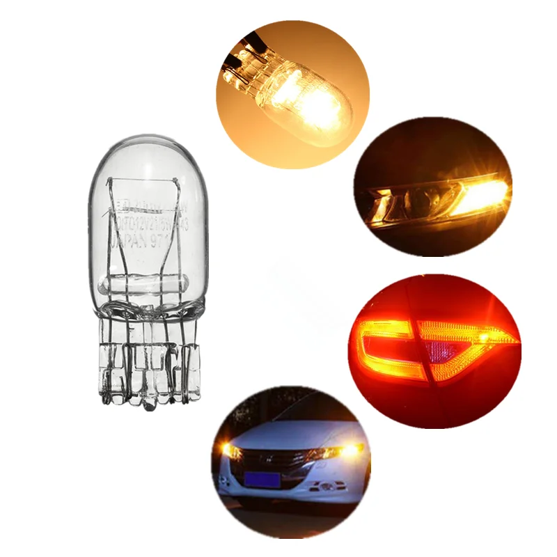 Luz de señal T20 7443 7440 W21/5W 3800K, bombilla halógena de cristal transparente, luces de circulación diurna, bombillas DRL de bombilla trasera de freno de giro, 2 uds.
