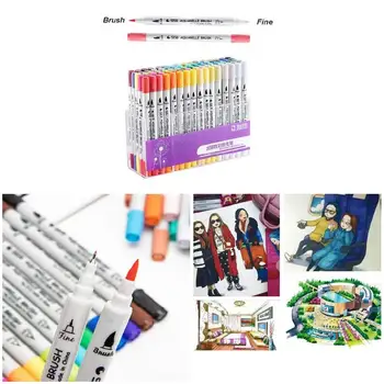 

2pcs Dual Tip Brush Marker Pens 0.4 Fine liners Brush Highlighter Pen Painting Water Color Pen 112