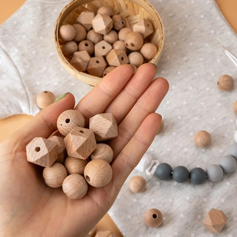 TYRY.HU Beech Wooden Beads Wood Round Beads 14-18MM Eco-friendly Wooden Beads For Jewelry Making DIYTeething Pacifier Chains