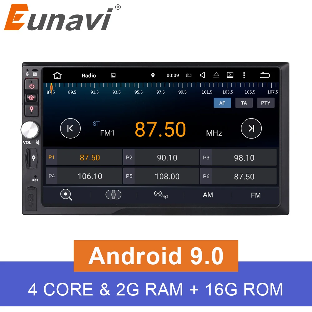 Eunavi 2 Din 7 ''четырехъядерный Android 9,0 2G ram автомобильный радиоприемник стерео gps Navi WiFi 1024*600 HD сенсорный экран 2din автомобильный ПК Bluetooth USB