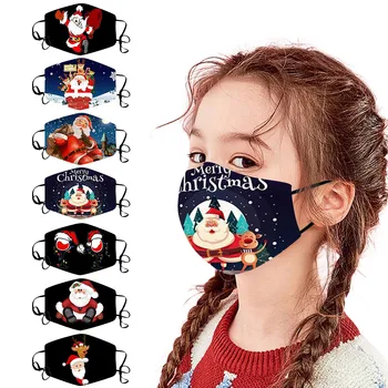 

Child 7pc Washable Fashion Christmas Print Face Mask Reusable Dust-proof Masks Protection Kids Mask Style mascarilla cara facial