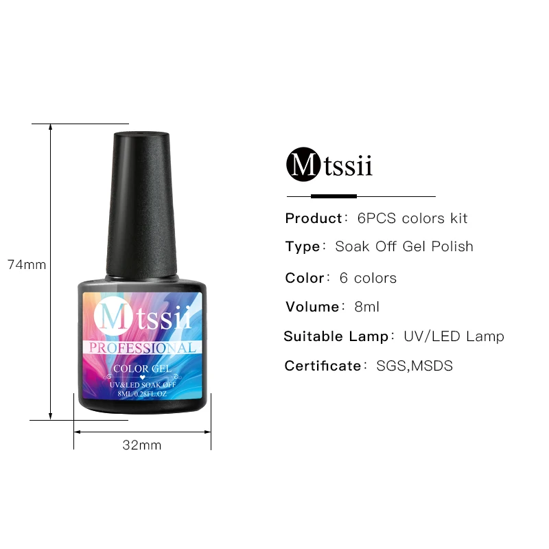 Mtssii 6 Bottles/set Uv Gel Nail Polish For Manicure Soak Off Painting Nails Gel Varnish Semi-permanent UV Varnish Gellak