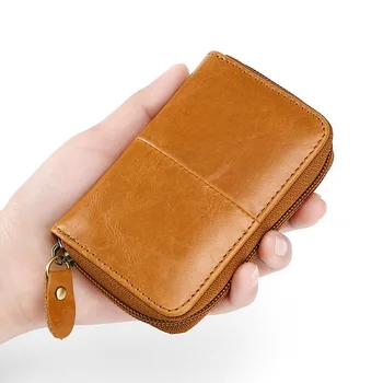 

RFID leather business card holder men and women card package leather coin purse blockade zipper credit card solid wallet