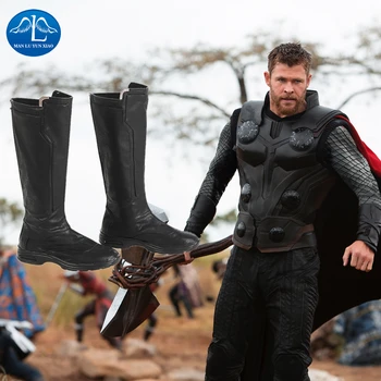 

Manluyunxiao Thor Cosplay High Boots Marvel Superhero Thor Odinson Black Shoes Men Halloween Costume For Men Faux Leather