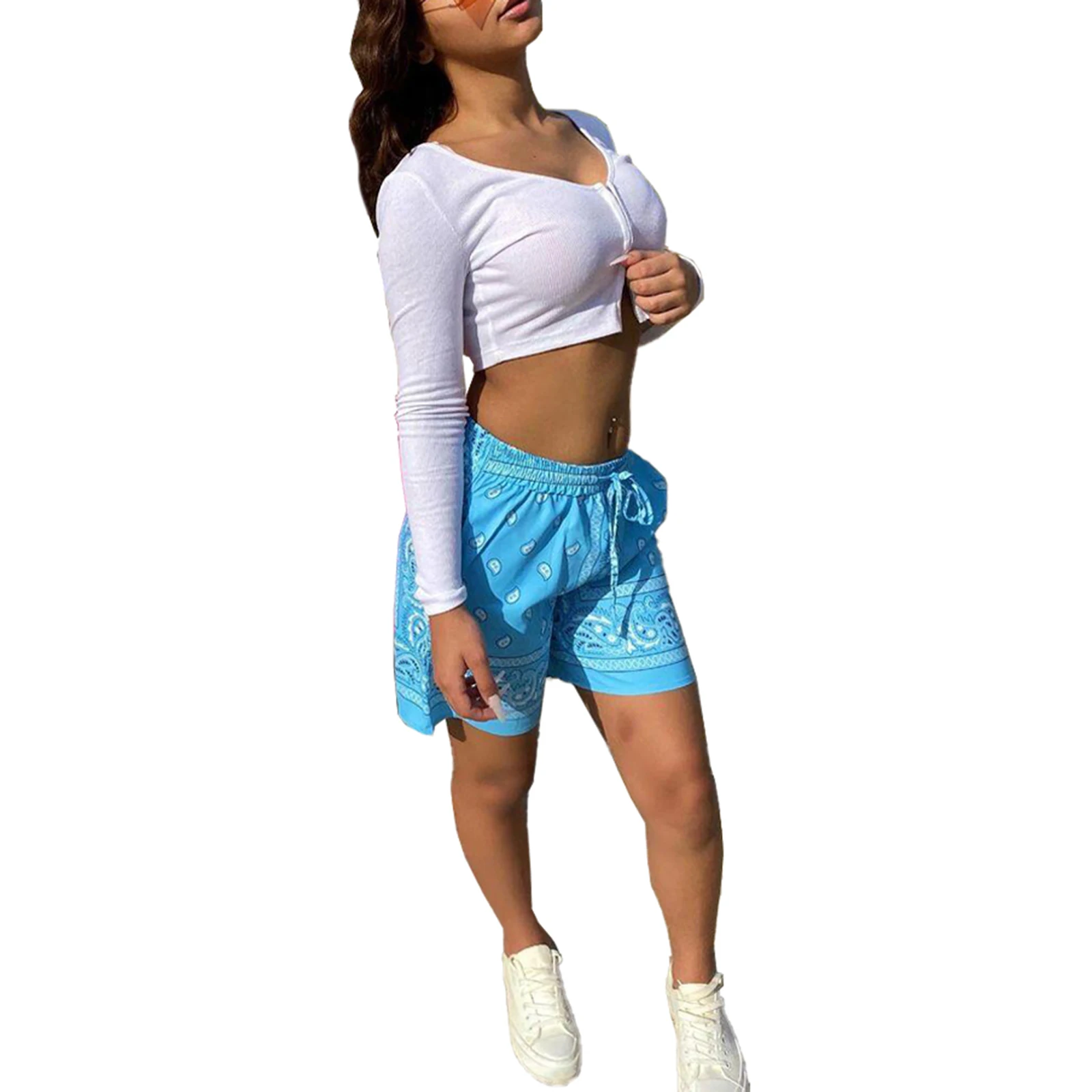 new hooters shorts Women Cashew Printing Stretch short Pants Tight High Waist Hip Hop Style Shorts Casual Loose Lace-up Clothing nike pro shorts
