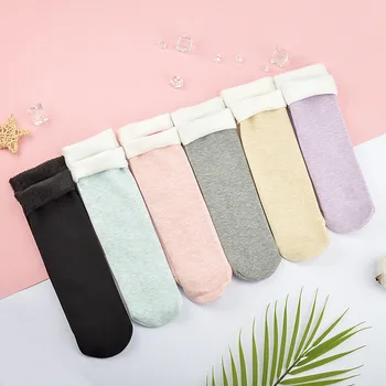

1 Pair of NEW Autumn and Winter Pure Color Plush Cotton Socks Warm, Comfortable and Fashionable Women's Pure Cotton Socks