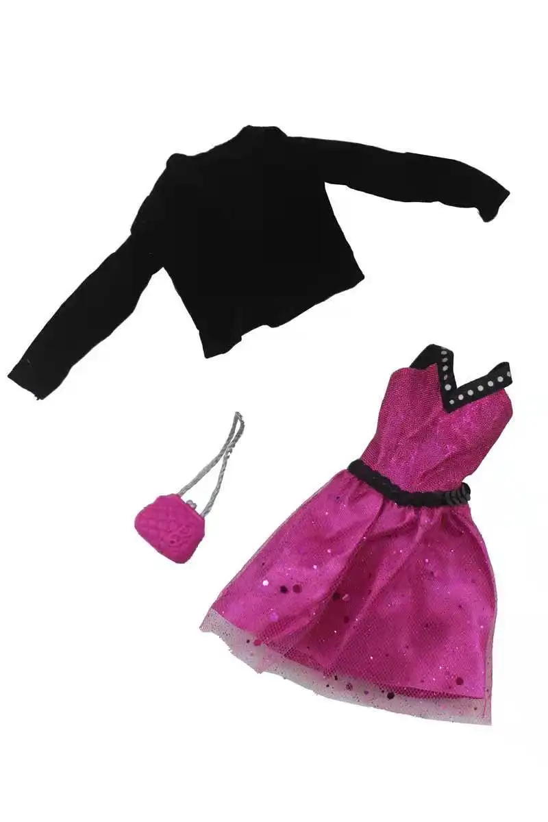 

11.5" Rosy Sequin V neck Sleeveless Princess Dress for Barbie Doll Clothes Black Coat Jacket Gown Outfit 1/6 BJD Accessories Toy