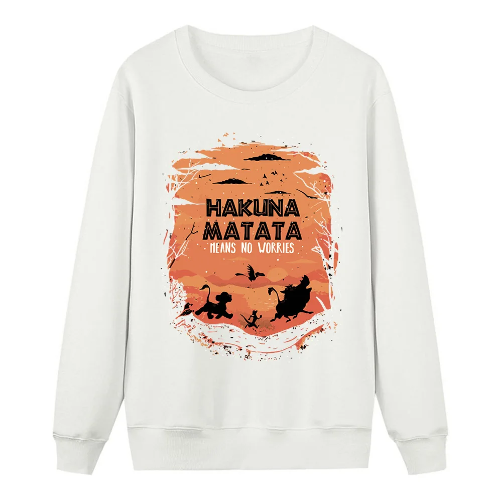 Hakuna Matata, принт с животными, женские толстовки Kawaii, флис, длинный рукав, круглый вырез, пуловер, толстовки,, повседневная спортивная одежда