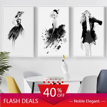 Kaufen Leinwand Malerei Moderne Abstrakte Schwarz Weiß Mode Mädchen Wand Kunst Poster Und Drucke Wand Bilder Für Wohnzimmer Salon Decor