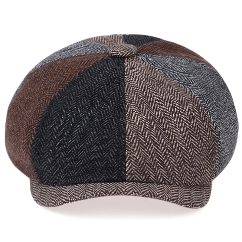 mens barrette hat Retro Herringbone Newsboy Caps Men newsboy hat Stitching berets Cap Autumn Winter Men Vintage Painter Octagonal Hats gorras mens leather beret hats Berets