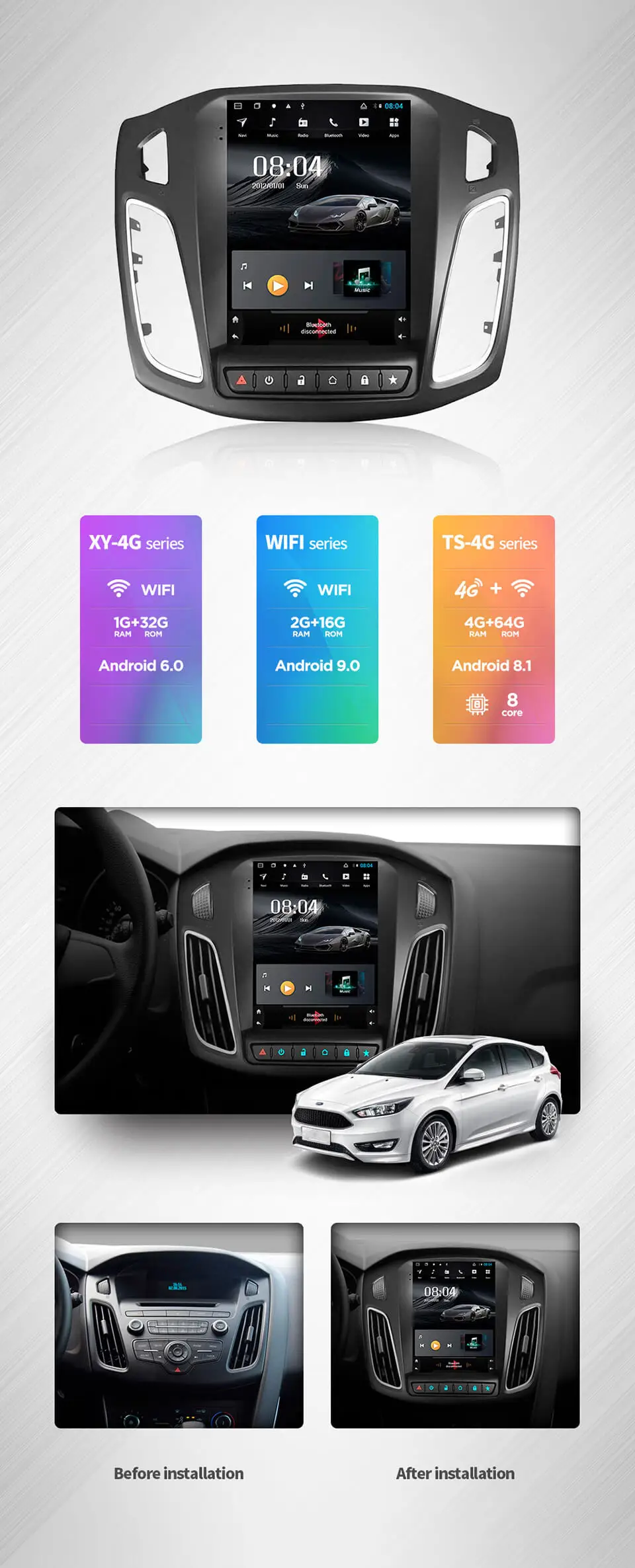 4G Lte вертикальный экран android 9,0 Автомобильный gps Мультимедиа Видео Радио плеер для ford focus салон 2012- лет Навигация стерео