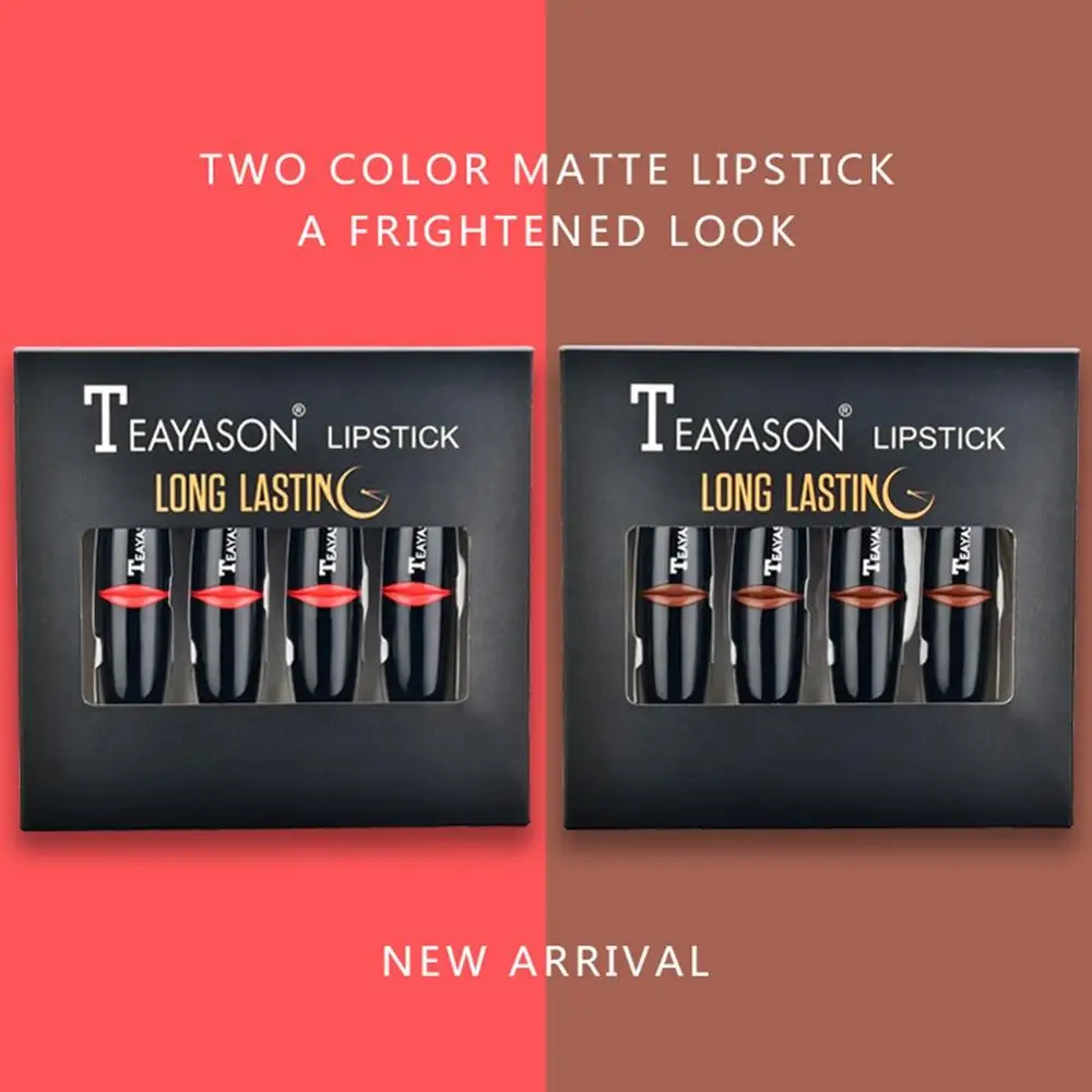 4 шт. липтический набор для губ долговечный водонепроницаемый антипригарный цветной Шелковистые матовые губные помады