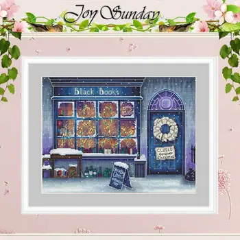

Bookstore in Winter Night patterns counted 11CT 14CT 18CT DIY Cross Stitch Sets wholesale Cross-stitch Kit Embroidery Needlework
