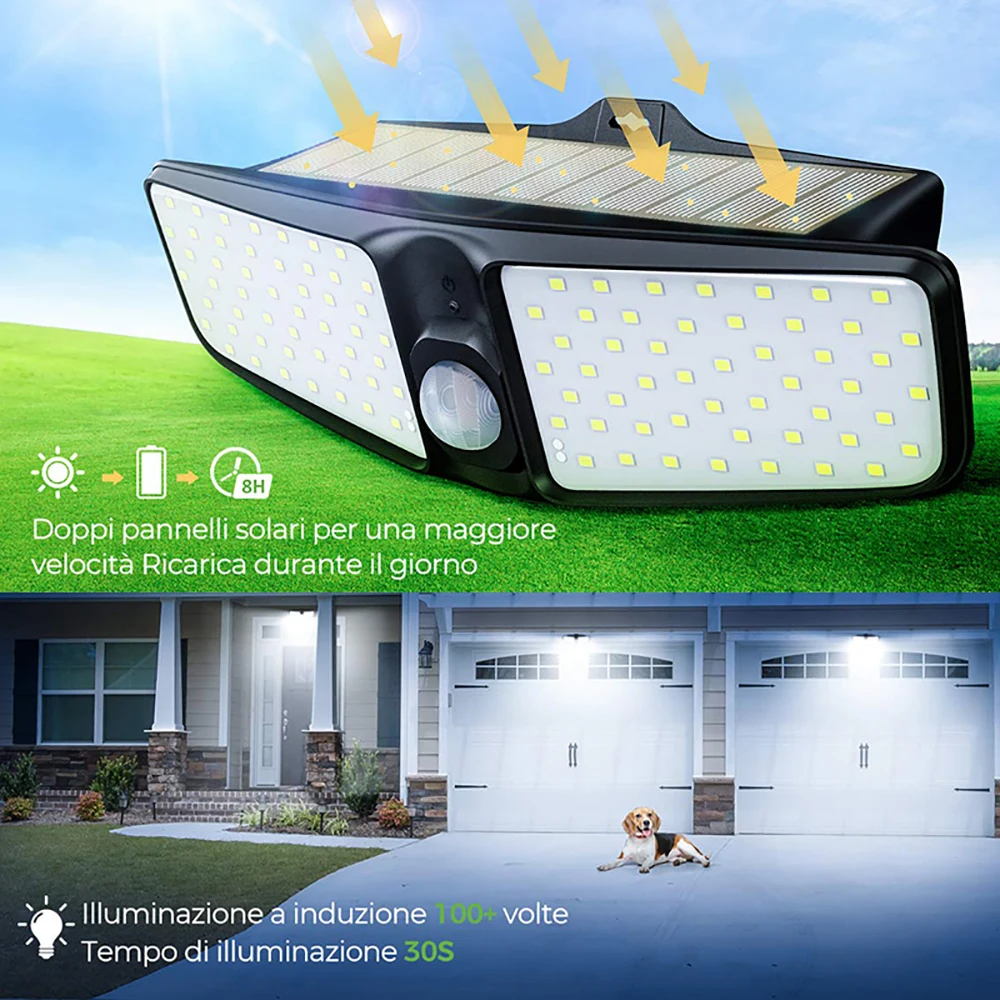 124 PCS Mpow 100 LEDS Solar Light Outdoor Motion Sensor Lamp IP65 Waterproof Security Sunlight Wireless Wall Lamp For Garden (3)