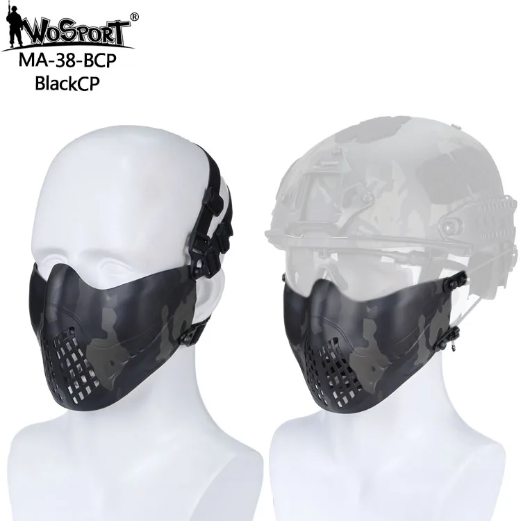 bk multicam Военная страйкбольная полумаска для лица, защитная маска для охоты, стрельбы, дышащая армейская тактическая Боевая маска CS, пейнтбольные маски - Цвет: bk multicam
