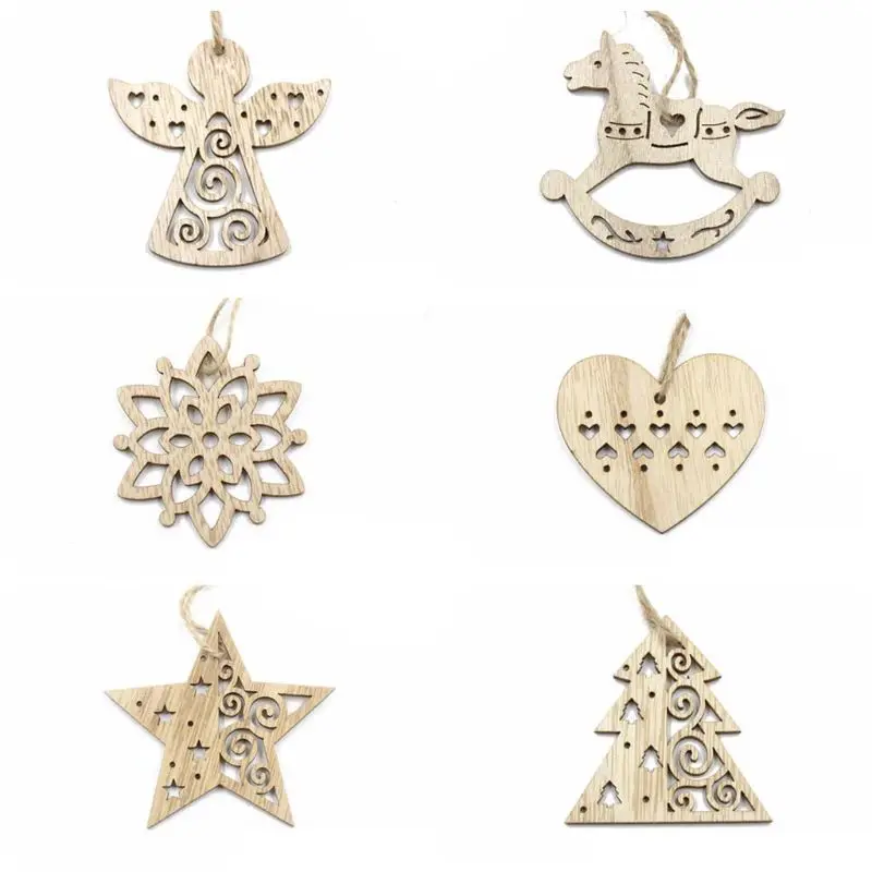 

Set of 6 Wooden Hanging Hollow Snowflakes Pendants Xmas Tree Ornaments Christmas Party Decoration Santa DIY Wood Craft Kids Gift