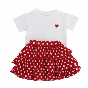 

Baby Toddler Girls Clothes Heart White T-shirt Red Dot Skirt 2pcs Kids Costume for Girls Summer Casual Children Clothing Set