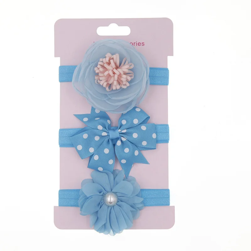 Cute Korean baby Headband Girls Elastic Hairband set Accessory Flower Bow Headwear Hair Band Children Hair Accessories 3pcs/lot
