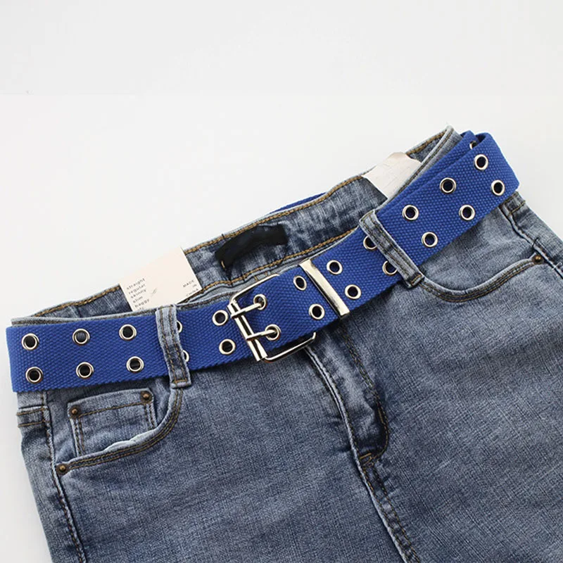 Модные широкие холщовые ремни повседневные двойные полые пряжки ремень Регулируемый пояс однотонного цвета ремень для женщин и мужчин подростковые джинсы