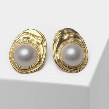 

Amorita boutique Exquisite retro irregularly shaped round drop earrings with faux pearls