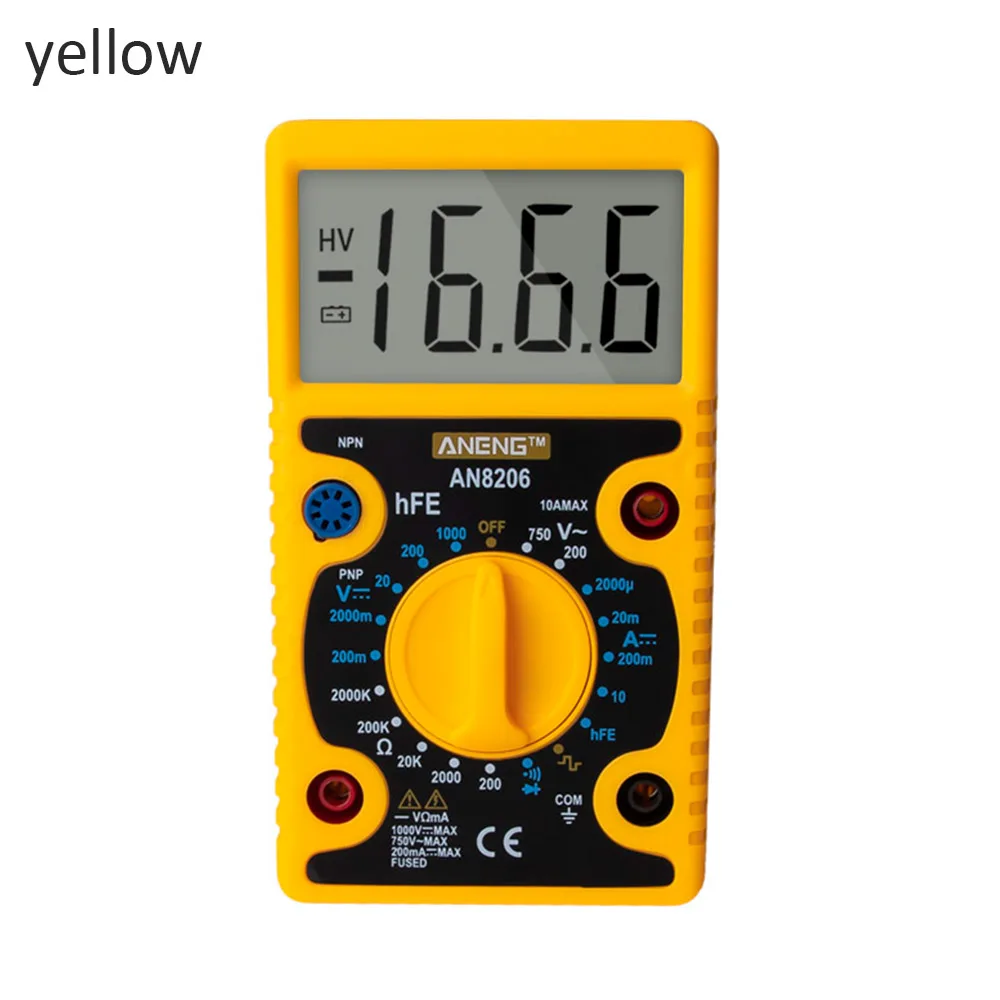 AN8206 AC/DC 750/1000 в мини цифровой мультиметр с ЖК-дисплеем, волновой выходной амперный тестер напряжения, Ом, мультиметр защиты от перегрузки - Цвет: Yellow