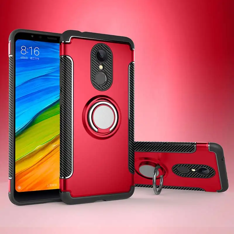 Магнитный бронированный чехол для Xiaomi Redmi 5 Plus роскошный силиконовый чехол с металлическим кольцом Жесткий Чехол для Xiaomi Redmi 5 чехол для телефона Funda - Цвет: Red