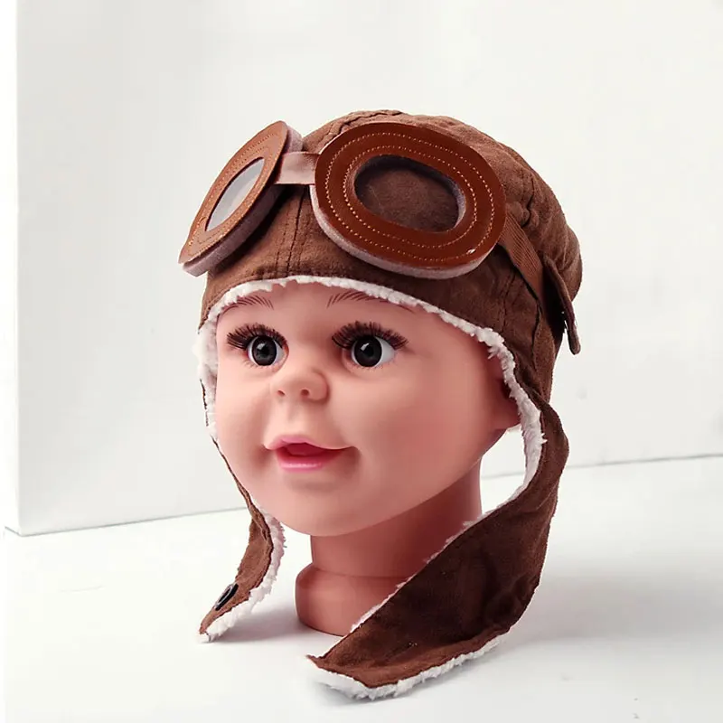 Haifly Bambini inverno caldo cappello ragazzo caldo cappello con paraorecchie pilota Aviator Cap con occhiali modello Brown 