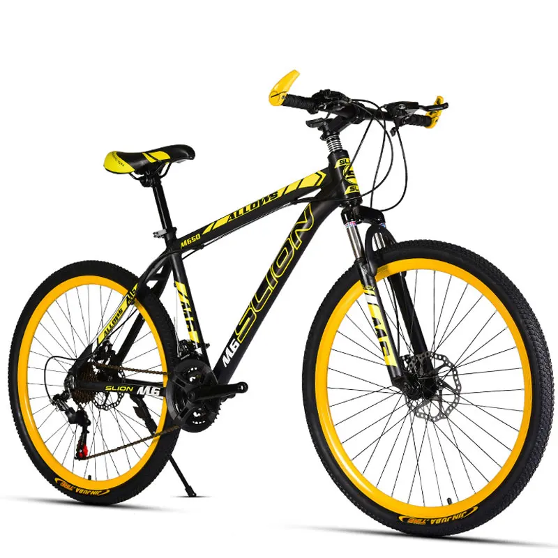 Велосипед горный велосипед переменная скорость переключения двойные дисковые тормоза алюминиевый сплав обод студентов мужчин и женщин - Цвет: Black yellow