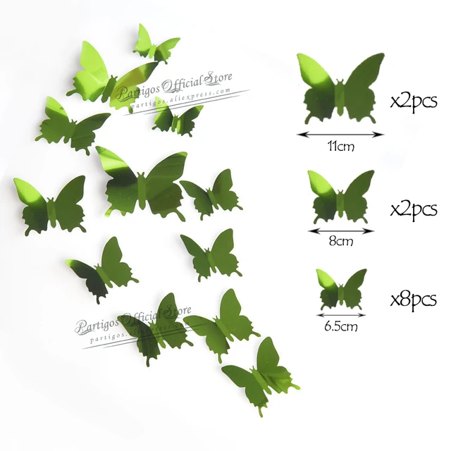 12Pcs 4D Hollow Butterfly Wall Sticker DIY Home Decoration Wall Stickers wedding Party Wedding Decors Butterfly Kids Room Decors green
