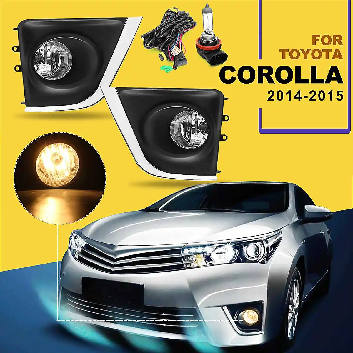 

Car Front Bumper Fog Driving Lights H16 Bulbs Switch Harness Fog lamp Grilles Cover For Toyota Corolla 2014 2015 #21220-02160
