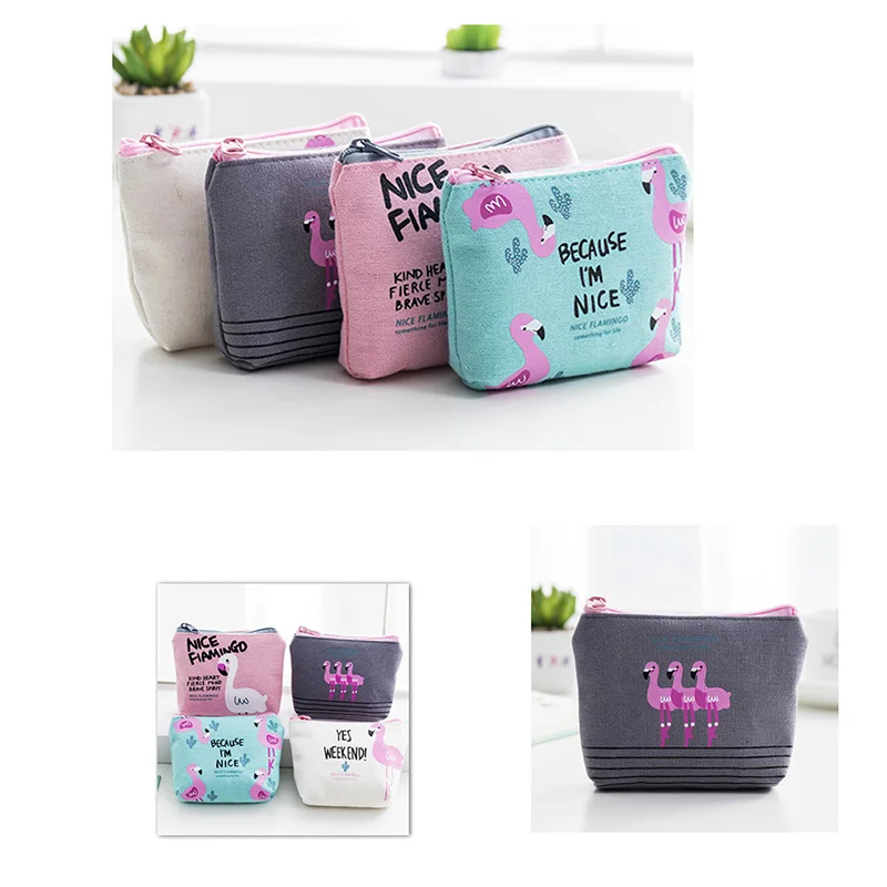 Новинка милые холщовые кошельки с изображением фламинго на молнии Zero кошелек для