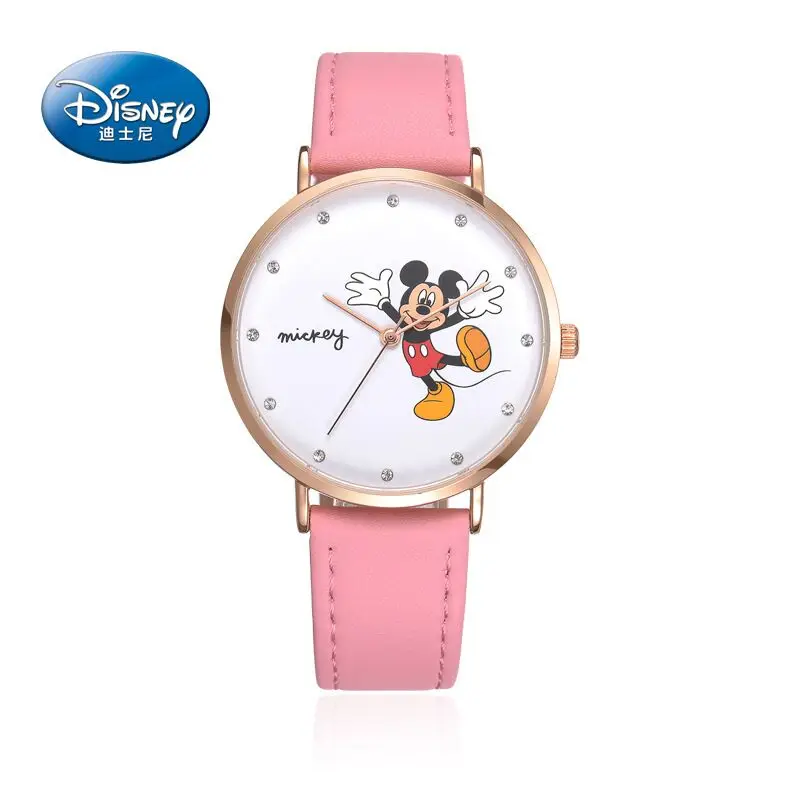 Оригинальные студенческие часы Дисней Микки Маус, модные наручные часы топ бренда, милые часы для девочек и мальчиков, женские кожаные часы