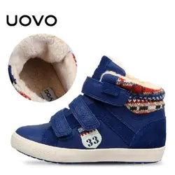 Uovo/спортивная обувь с высоким берцем для мальчиков; брендовые осенне-зимние детские повседневные плюшевые кроссовки; цвет синий