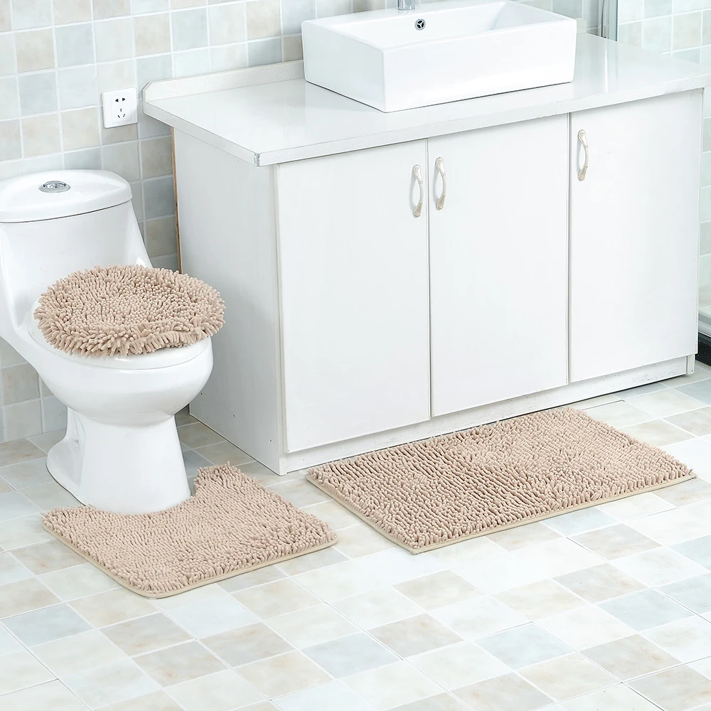 3Pcs/set Microfiber Anti-slip Toilet Carpet Chenille Plush Bathroom Floor Mat Dining Room Living Room Carpet Machine Washable